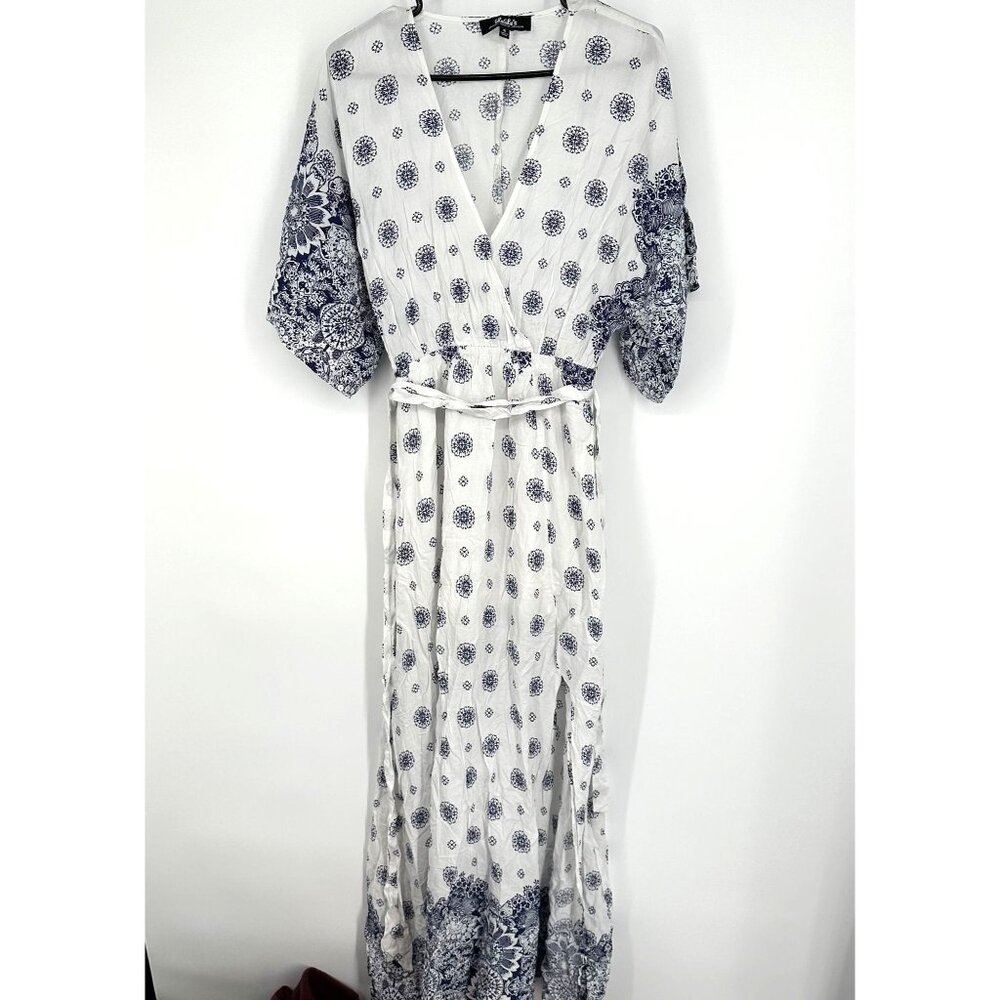 South of France Blue and Ivory Print Maxi Dress Size Small